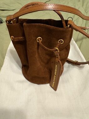 Brown Suede Bucket Bag with Leather Trim “Brandon Blackwood”